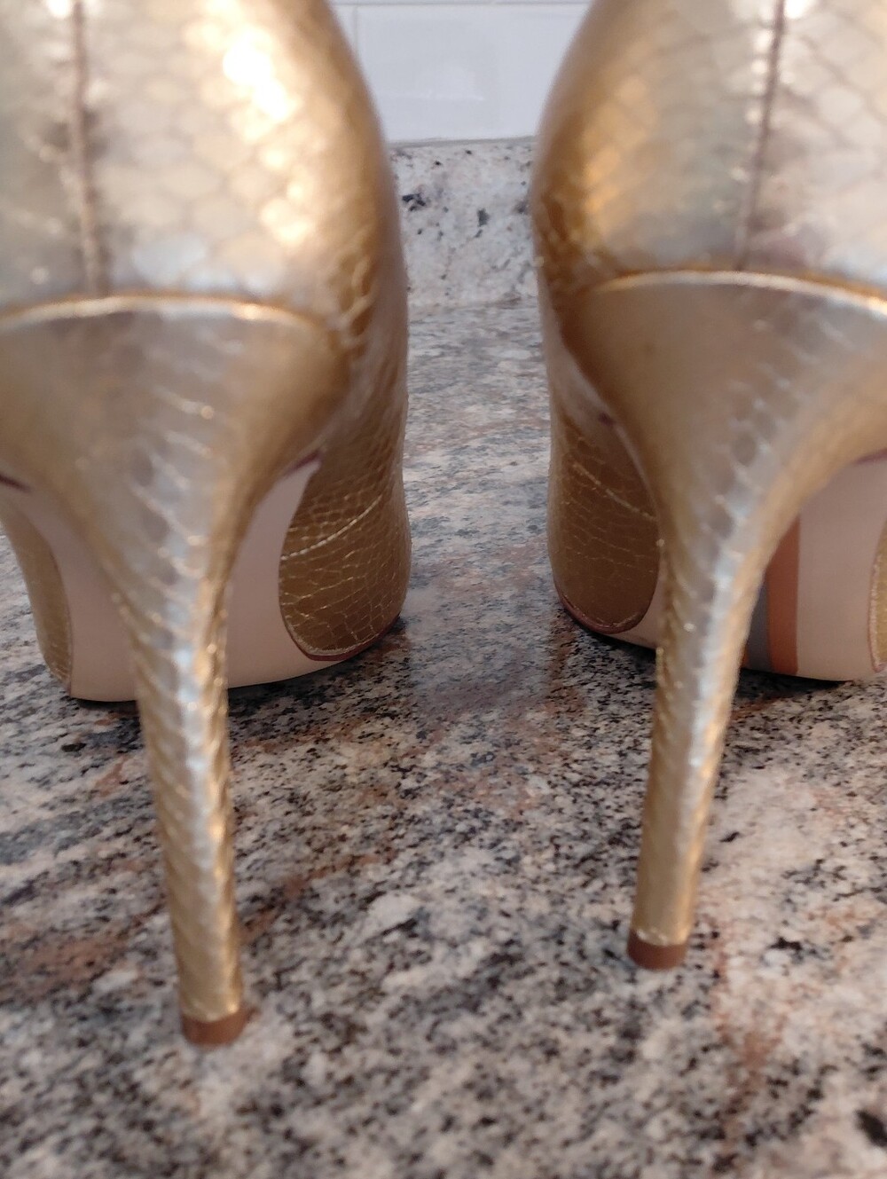 Sam & Libby Gold Snake Skin Patterned Pointed-Toe Stiletto Pumps - Picture 9 of 10